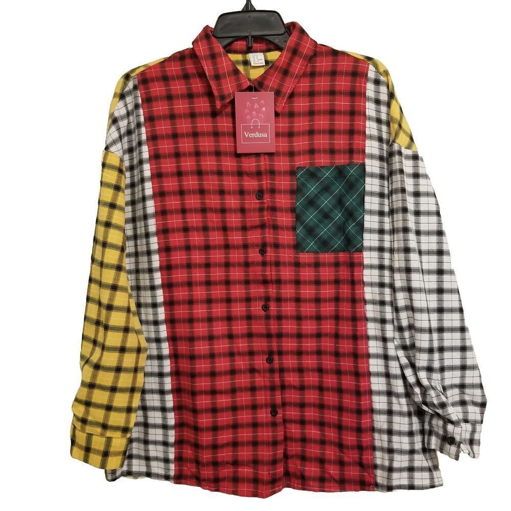 075) Verdusa‎ Colorblack Flannel Shirt Womens Medium Long Sleeve Multicolor NWT